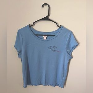 mossimo blue medium ruffle trimmed crop top